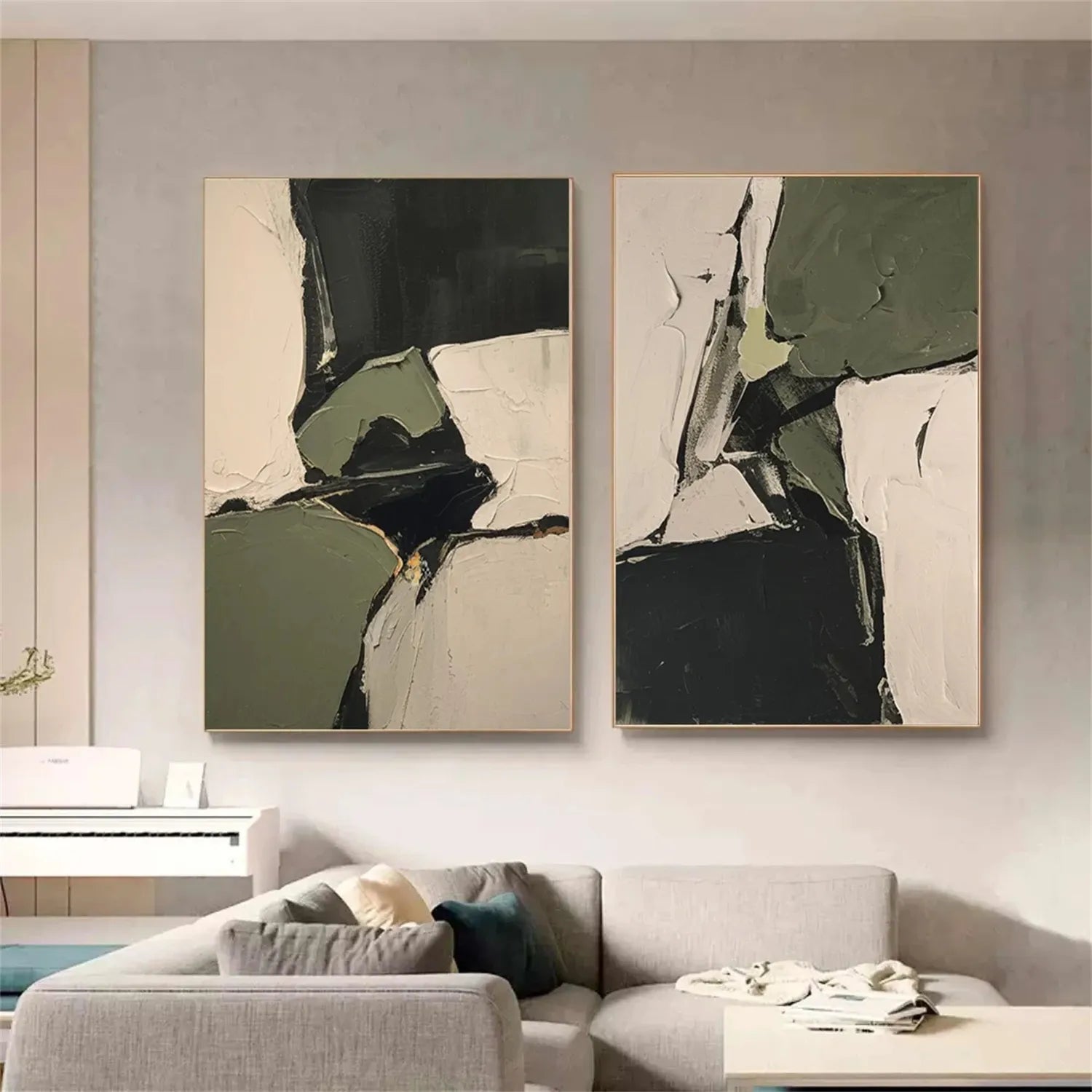 Abstract Blue and Green Wall Art Set of 2 Canvas Prints - Modern Home Decor for Living Room, Bedroom & Office #BG085