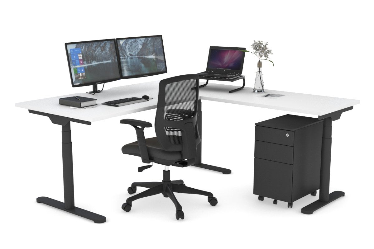 Flexi Premium Height Adjustable Corner Workstation Desk - 1600L x 1800W with Cable Management Scallop | Ergonomic Standing Desk for Home Office & Gaming Setup