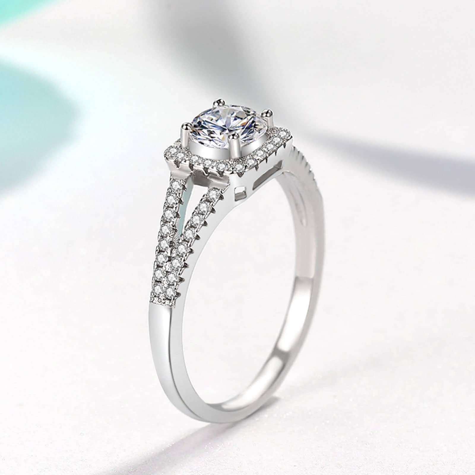 Elegant Silver Pave Halo Wedding Ring for Women - Perfect Gift & Daily Wear