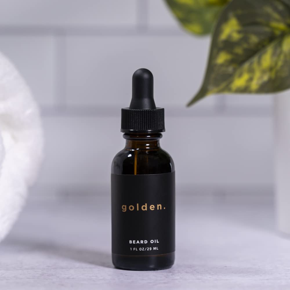 Premium Golden Grooming Beard Oil for Men - Hydrating & Conditioning with Natural Castor Oil, Jojoba Oil & Olive Oil - Fresh Scent - 1oz Bottle - Perfect for Daily Beard Care & Styling