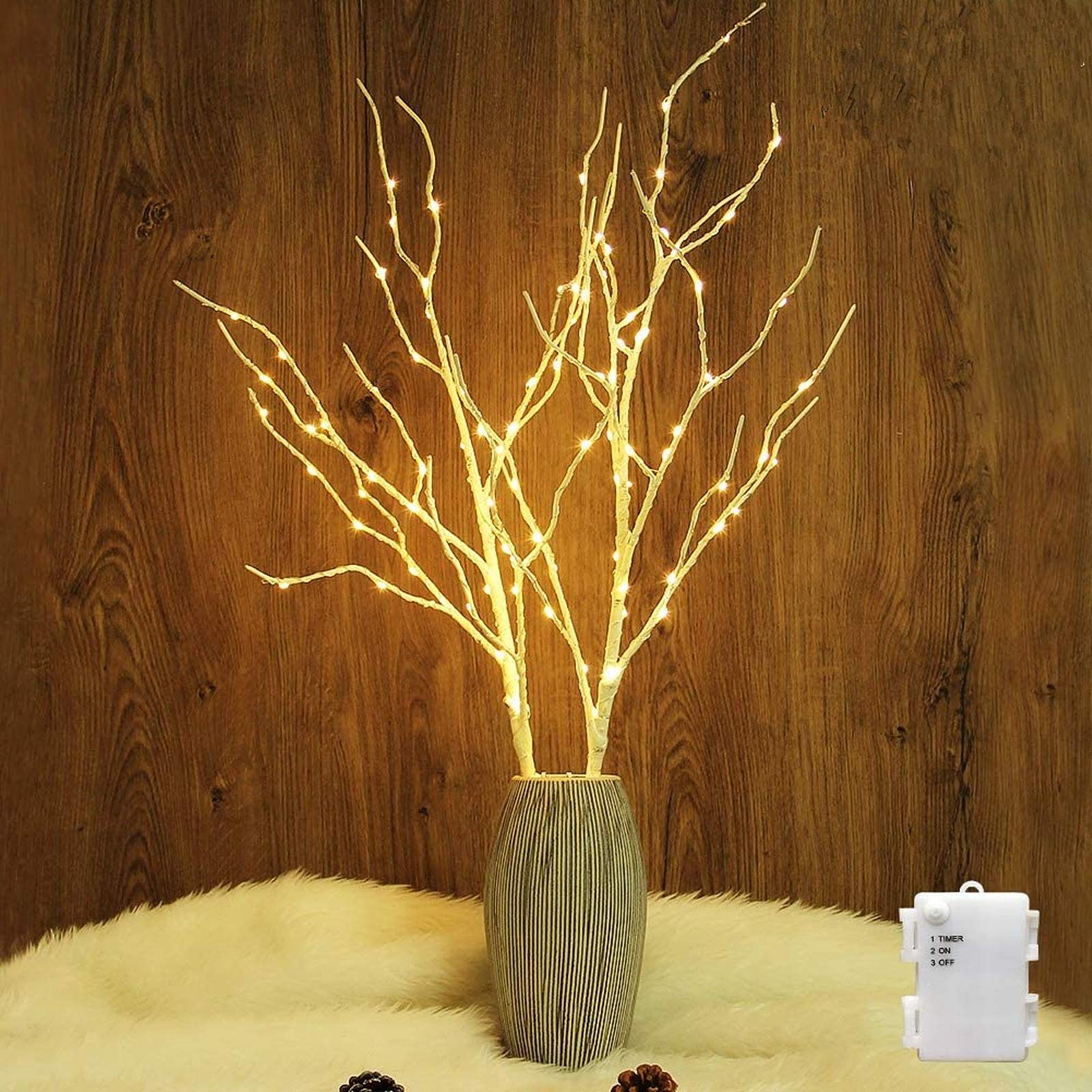 Twinkle Star 100 LED Lighted White Birch Branches - 2 Pack Artificial Waterproof Branches with Timer - Battery Operated for Indoor & Outdoor Christmas, Wedding, Party & Home Decor (Vase Not Included) - Perfect for Holiday Centerpieces, Garden Lighting & Festive Atmosphere