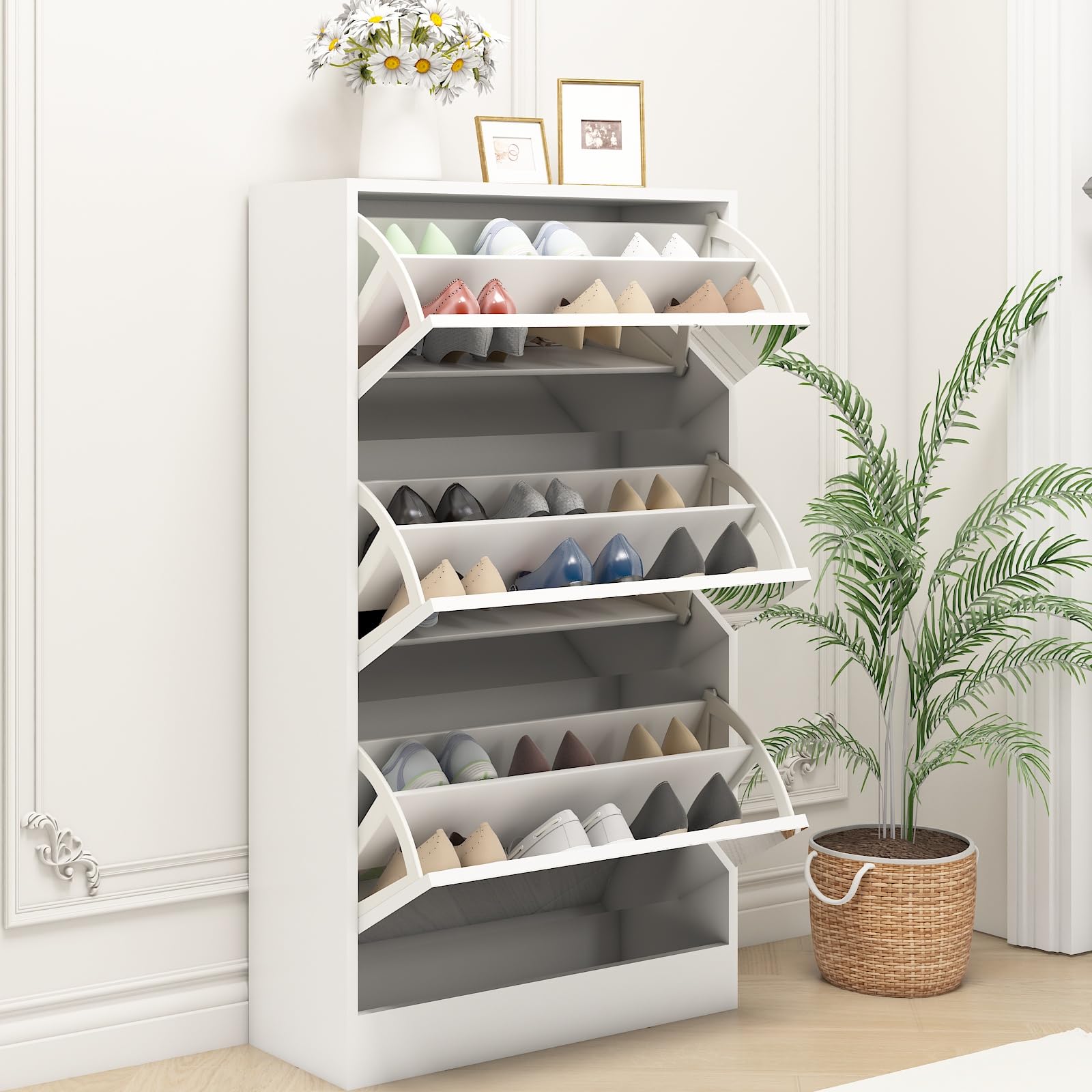 VERYKE Slim Shoe Storage Cabinet with 3 Flip Drawers - Freestanding Entryway Shoe Organizer for Hallway, Closet & Living Room - Space Saving Hidden Shoe Rack for Home & Office Organization