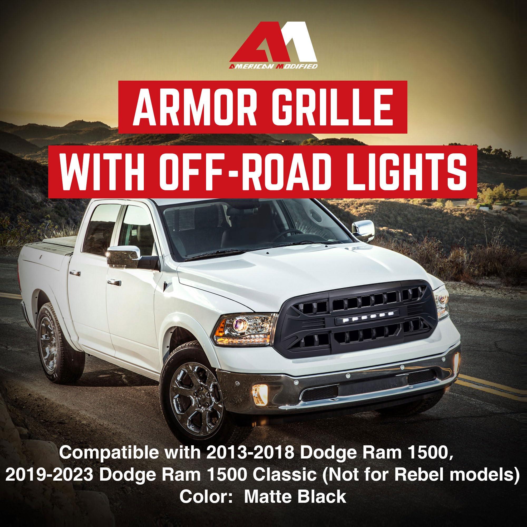 2013-2023 Dodge Ram 1500 & Ram 1500 Classic Off-Road Grille Guard with LED Lights | Heavy Duty Matte Black Front Bumper Protection | Perfect for Off-Roading, Truck Shows & Daily Driving