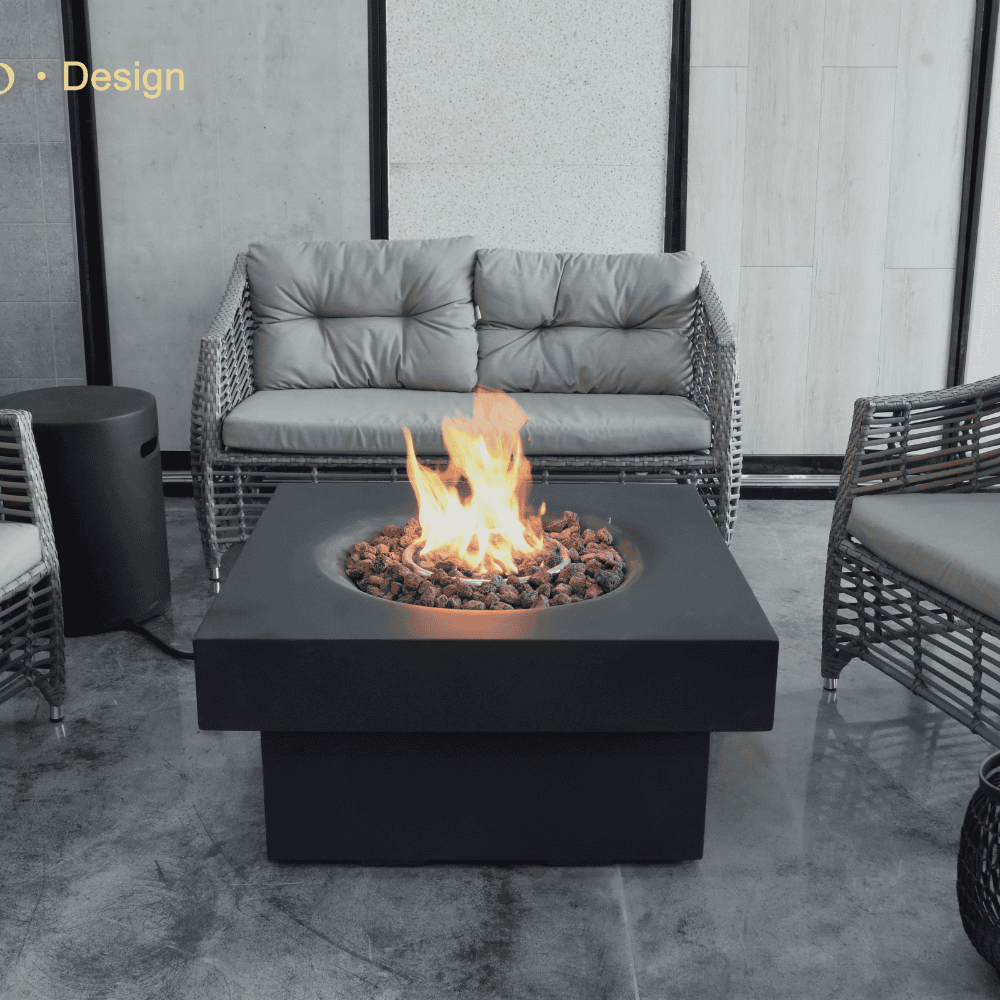 Branford Outdoor Concrete Fire Table - Durable & Weatherproof Fire Pit for Patio, Backyard, and Garden - Perfect for Entertaining & Relaxing
