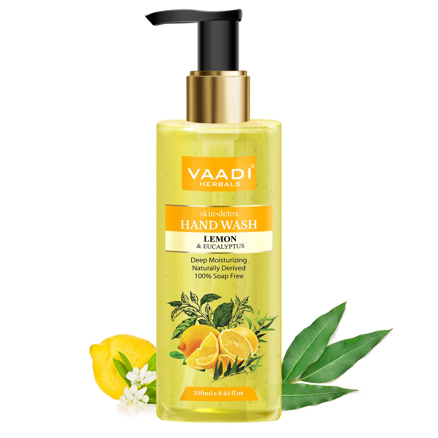 Vaadi Herbals Lemon & Eucalyptus Hand Wash - Natural Skin Detox Cleanser, 250ml (Pack of 3) - Refreshing Antibacterial Soap for Kitchen, Bathroom & Office Use