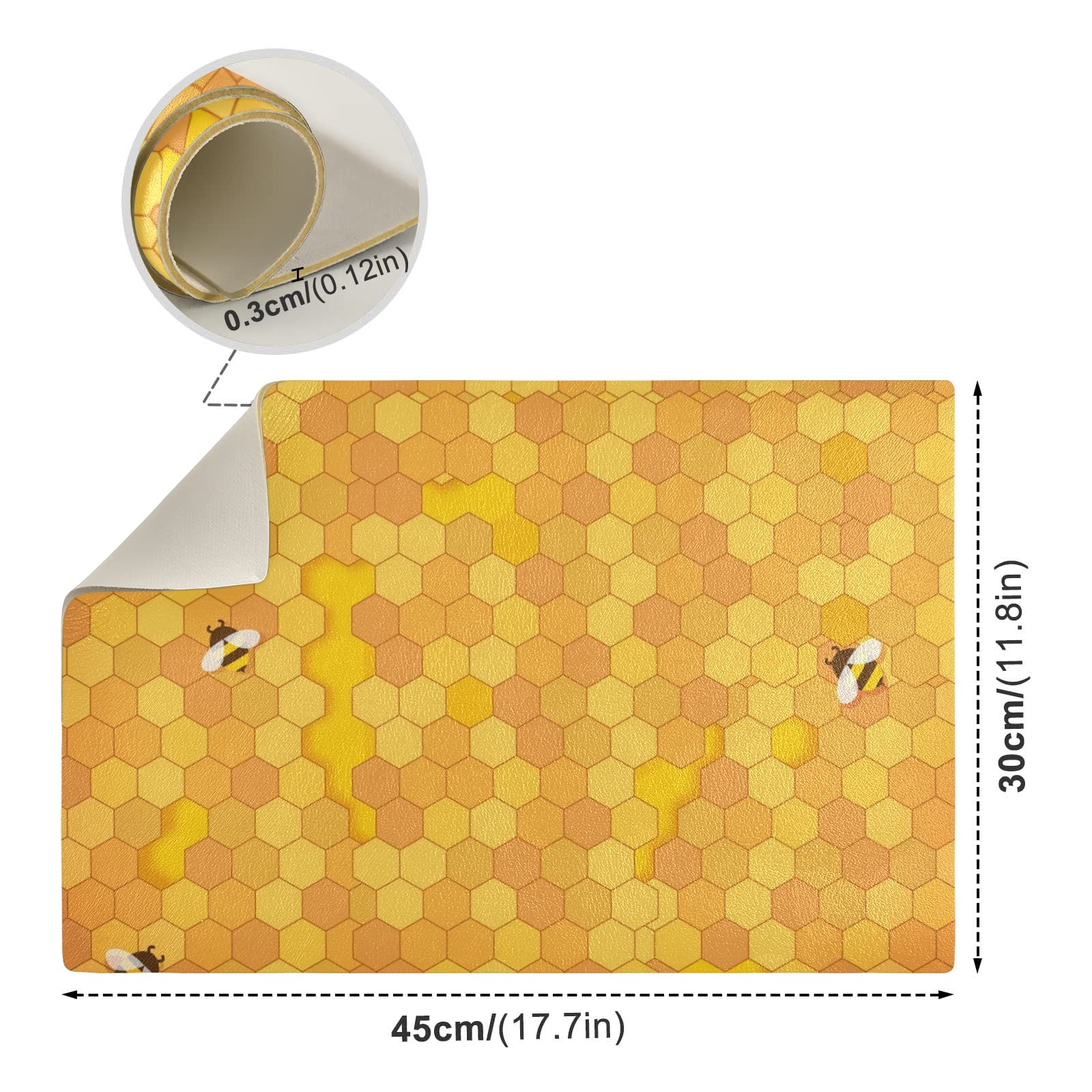 Honey Bee Yellow Absorbent Reversible Dish Drying Mat for Kitchen Counter - 17.7