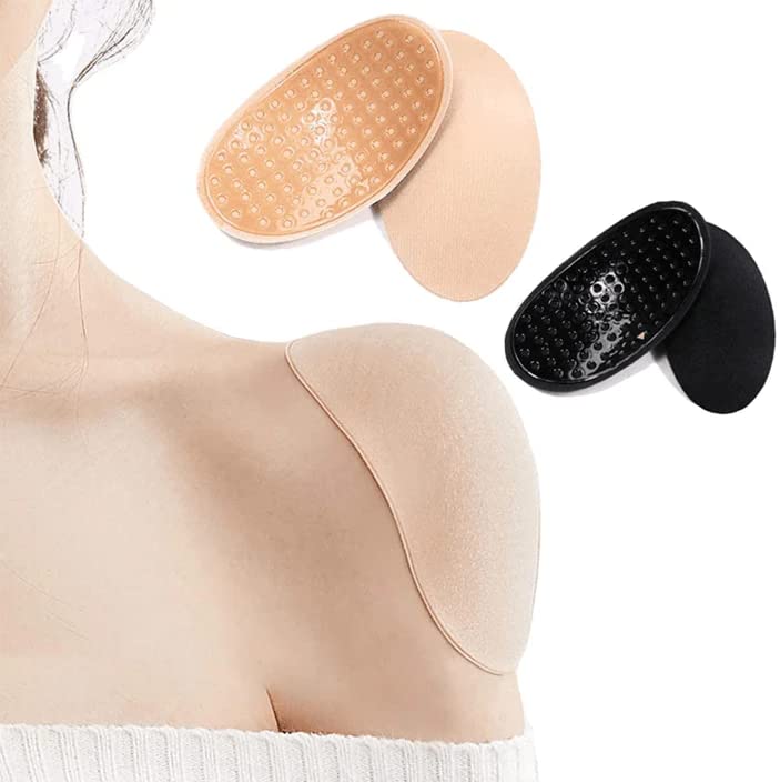 Niralasa Sensual Lady Silicone Sponge Adhesive Shoulder Pads | Slip-Resistant Narrow Shoulder Enhancers for Women's Clothing | Reusable Breathable Push-Up Pads - Black & Nude | Perfect for Dresses, Tops & Formal Wear