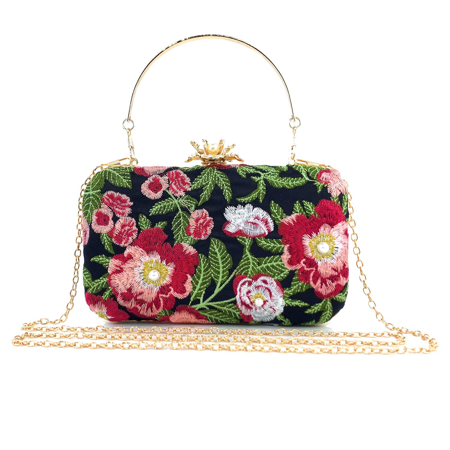 JIAJIA 4386 Women's Satin Embroidery Handbag - Elegant Envelope Clutch Purse with Pearl & Flower Design for Wedding, Party & Evening Events | Perfect as Bridal Accessory, Prom Bag or Special Occasion Gift