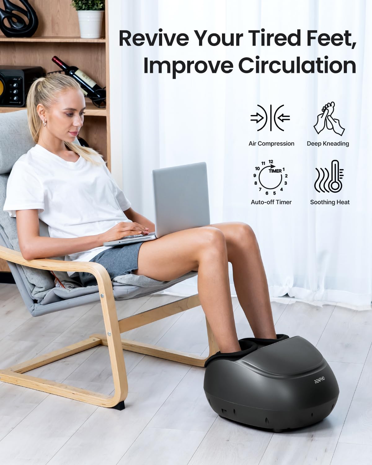 RENPHO Shiatsu Foot Massager with Heat & Wireless Remote - 2025 Upgraded Deep Kneading for Plantar Fasciitis, Neuropathy Relief - FSA/HSA Eligible Foot Spa Machine - Perfect for Home/Office Use & Mother's Day Gifts (Fits Up to Size 14)