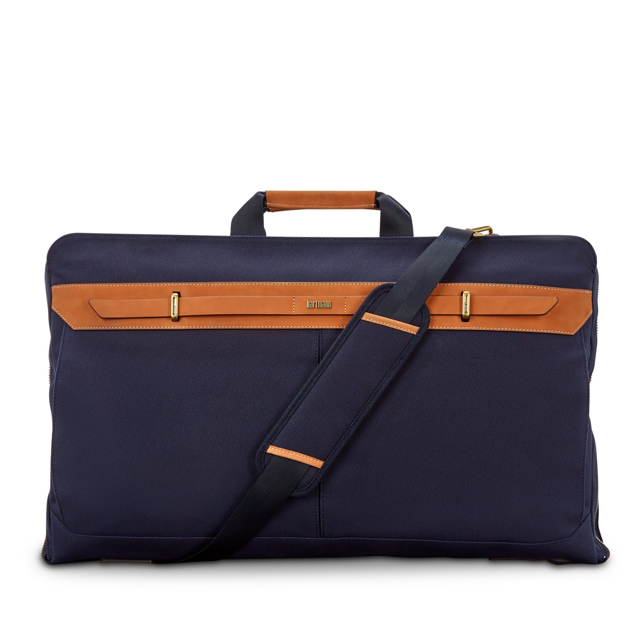 Hartmann Reserve Trifold Garment Bag for Travel - Premium Leather Suit Carrier with Shoulder Strap - Business & Formal Wear Organizer for Men & Women - Perfect for Airplane, Office & Wedding Trips