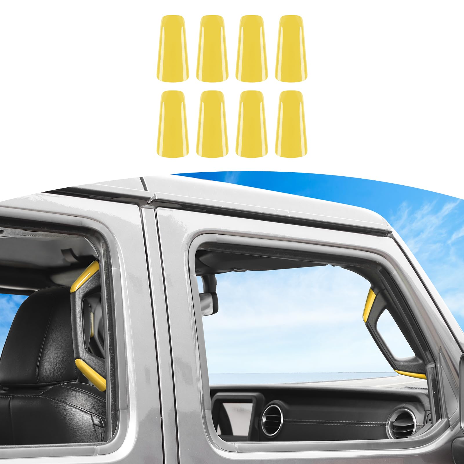 RT-TCZ Yellow A/B Pillar Grab Handle Covers for Jeep Wrangler JL JLU & Gladiator JT (2018-2023) - Interior Accessories for Enhanced Grip & Style - Perfect for Off-Roading & Daily Driving
