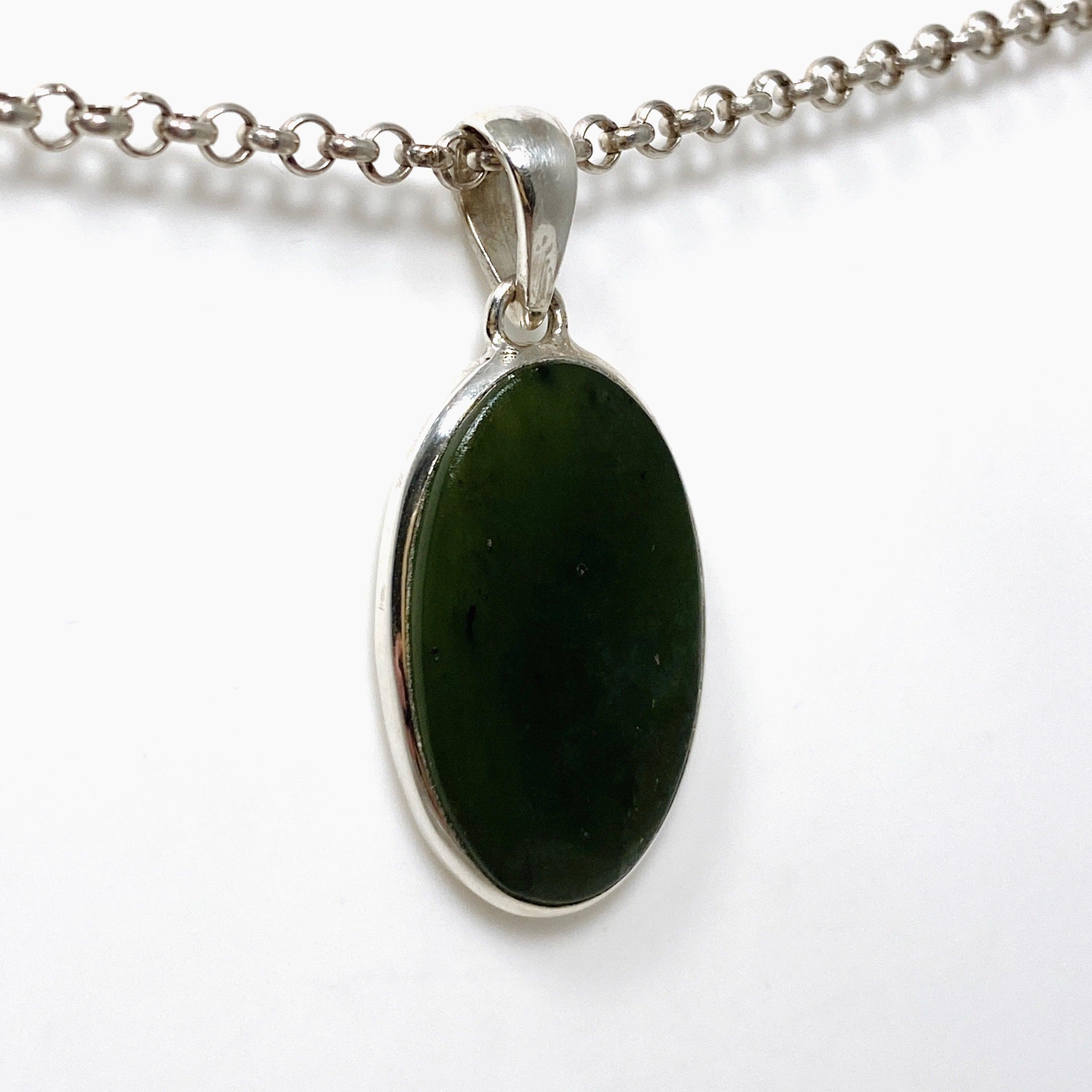 Natural Siberian Jade Nephrite Oval Pendant Necklace - Handcrafted Gemstone Jewelry for Women - Perfect for Gifts, Meditation & Spiritual Healing