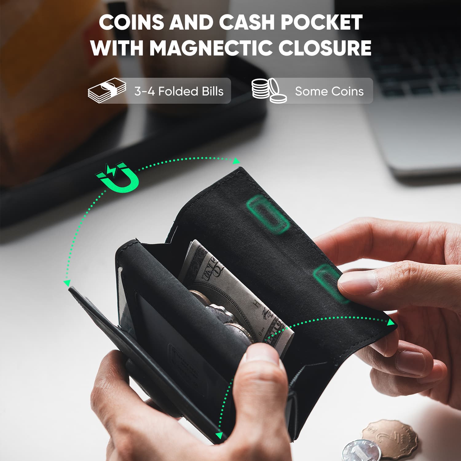 VC418 RFID Blocking Pop Up Card Holder with Airtag Cover - ID Window & Coin Pocket - Magnetic Closure Wallet for Credit Cards, Cash & Travel Essentials (Perfect for Everyday Use & Business Trips)