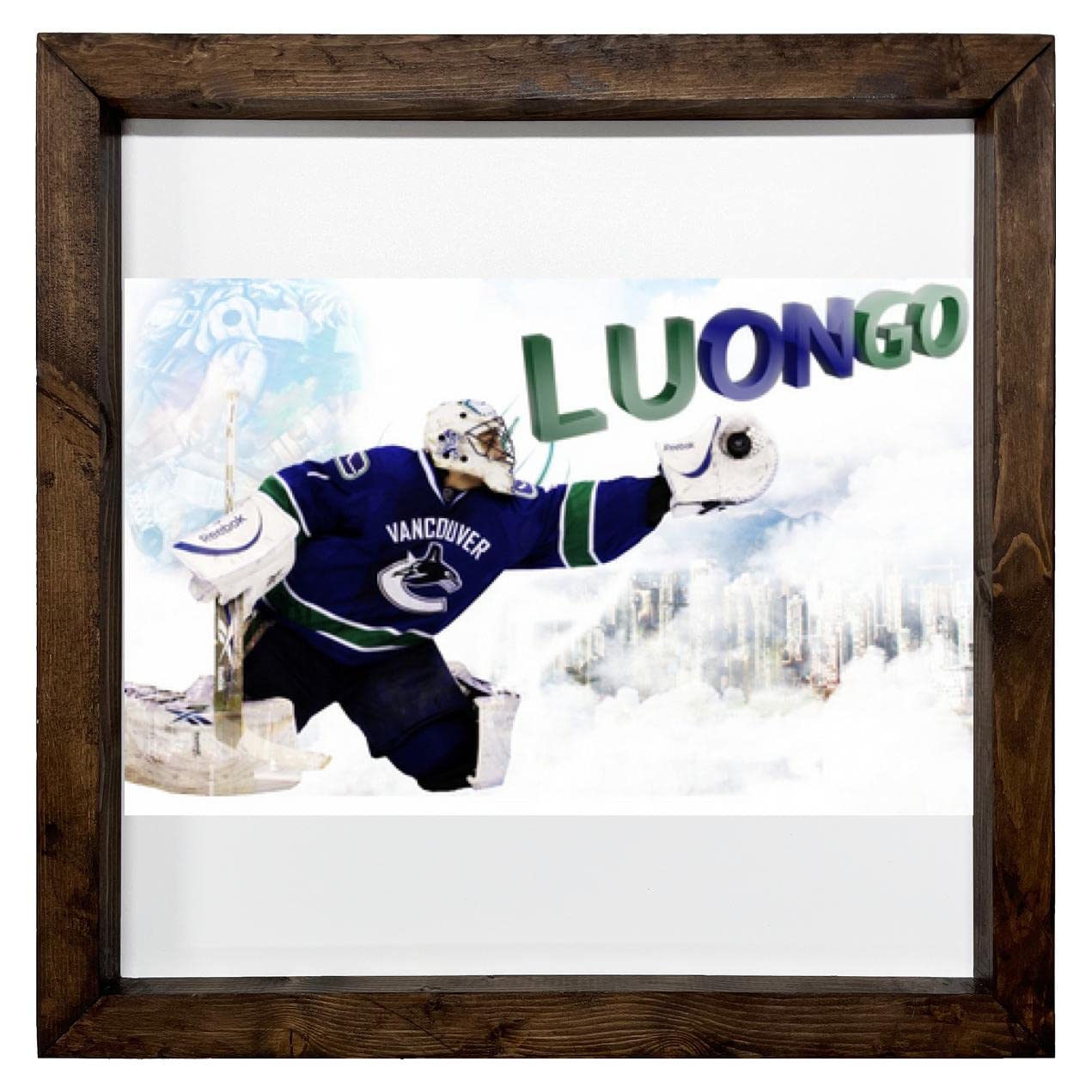 FC Carino Roberto Luongo Framed Art Print - 6x6 Inch Wood Frame Wall Decor with White Background | Perfect for Hockey Fans, Sports Memorabilia Collectors, and Home Office Decor (FCA #FCAG634457)