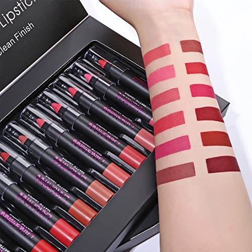 12-Color Matte Lipstick Set - Waterproof, Long Lasting Lip Liner & Cosmetics | Perfect for Daily Makeup & Gifts