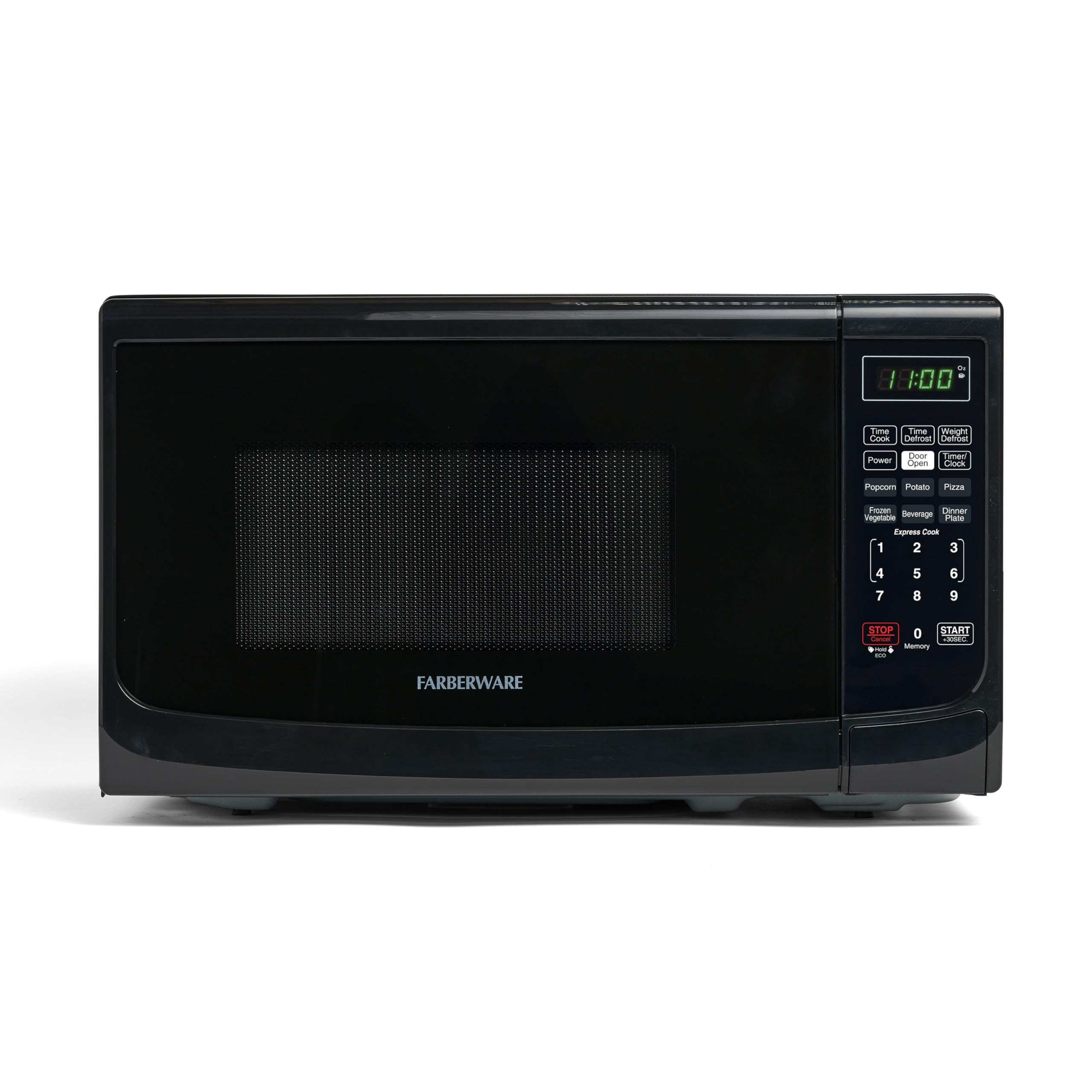 Farberware 0.7 Cu. Ft 700W Countertop Microwave Oven with LED Lighting & Child Lock - Easy Clean Grey Interior, Retro Black Design - Perfect for Small Kitchens, Apartments, Dorms & Office Break Rooms - Quick Meals, Reheating & Defrosting
