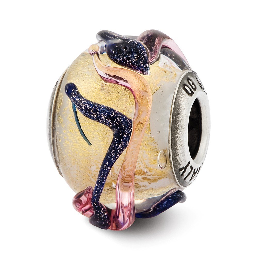 925 Sterling Silver Italian Glass Bead Necklace with Yellow & Blue Lines - Elegant Jewelry for Women, Perfect for Parties, Weddings & Everyday Wear