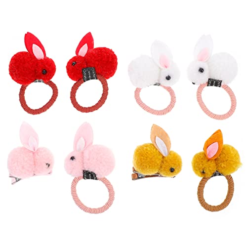 8pcs Cute Plush Bunny Hair Clips for Girls, Kids & Women - Soft Rabbit Hair Accessories for Baby, Teens & Easter - Kawaii Hair Ropes & Hairpins (Perfect for Easter Gifts, School, Parties & Daily Styling)