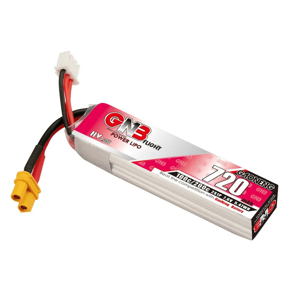 GNB 7.6V 720mAh 100C 2S LiPo Battery with XT30 Connector - High Performance FPV Racing Drone Battery (2 Pack) - Perfect for FPV Drones, RC Cars and Airplanes