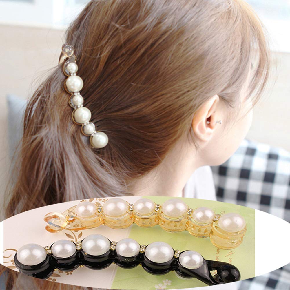 Ruihfas Fashion 2-Piece Rhinestone Banana Clip Set - Elegant Artificial Pearl Hair Clips for Ponytails & Updos | Perfect for Weddings, Parties & Everyday Glam