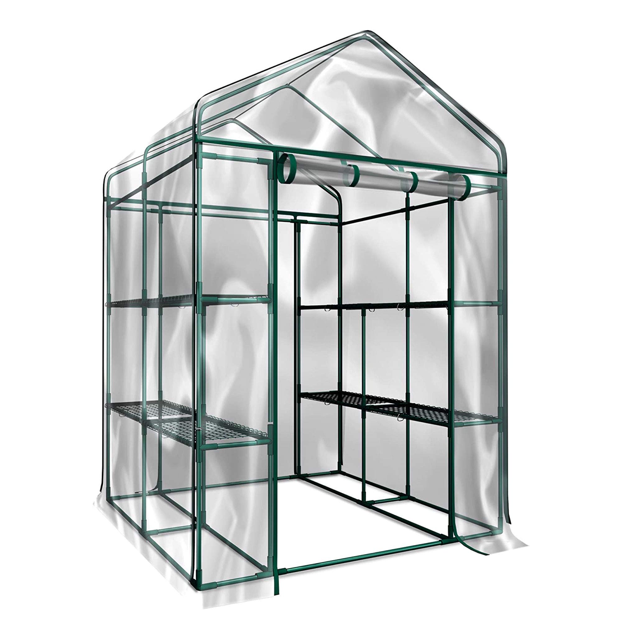 Kshioe 56x56x76 Inch Walk-in Greenhouse with 8 Shelves - Portable Outdoor Plant Growing Tent for Flowers, Seedlings & Herbs - Perfect for Backyard Gardening, Urban Farming & Seasonal Plant Protection