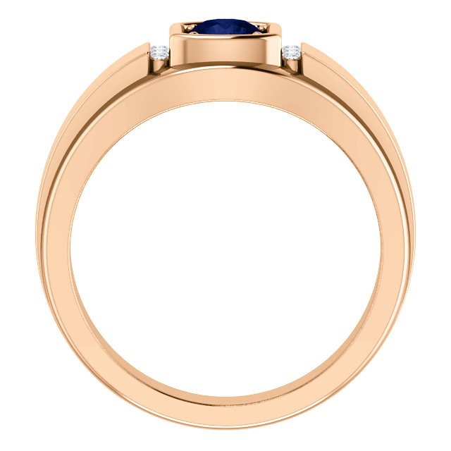 14K Gold Men's Sapphire and Diamond Ring - 0.60ct Sapphire & 0.09ctw Diamonds - Elegant Wedding Band, Anniversary Gift for Him, Engagement Ring for Men