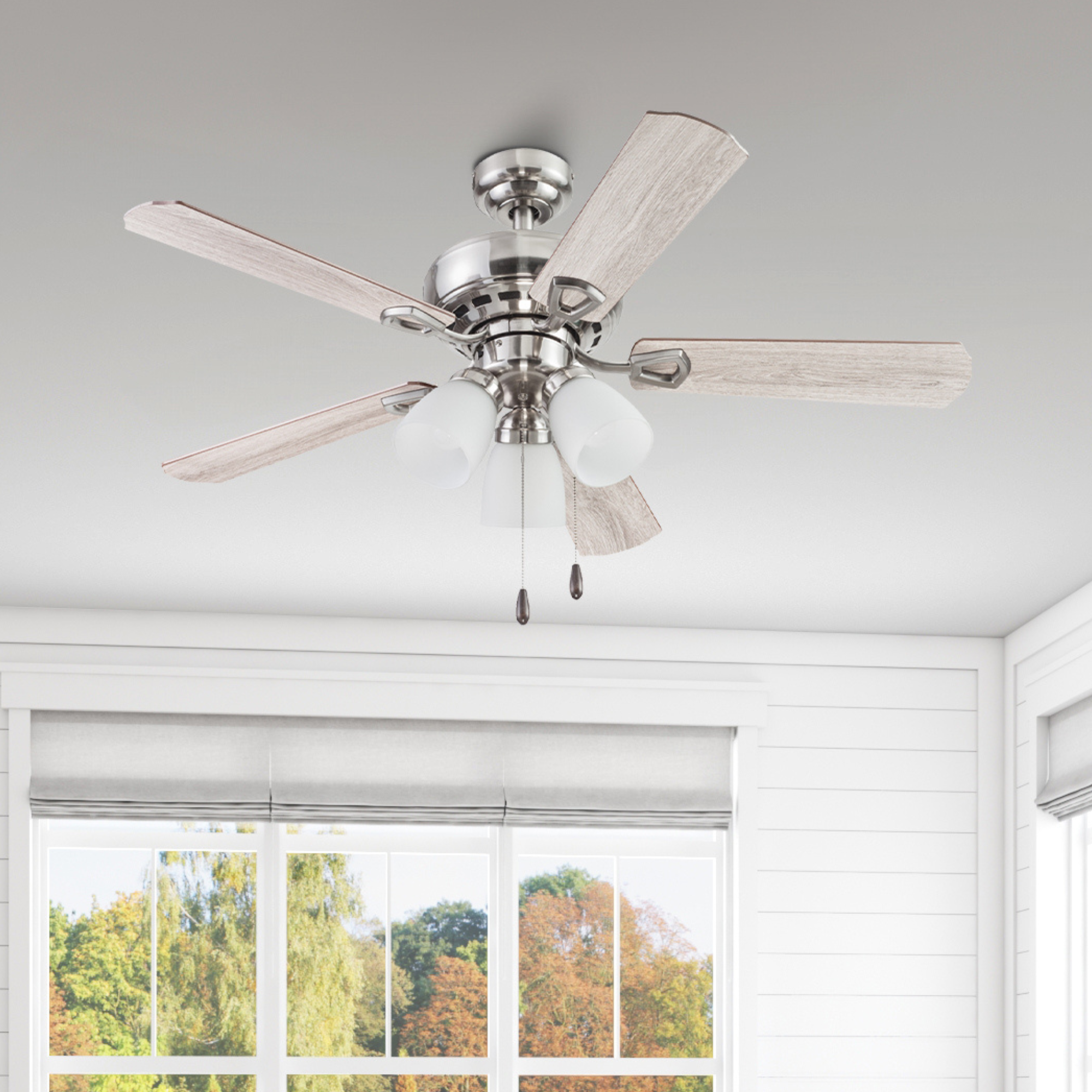 44 Inch Miller Park Brushed Nickel Ceiling Fan with Pull Chain - Perfect for Living Room, Bedroom, and Outdoor Patio Cooling