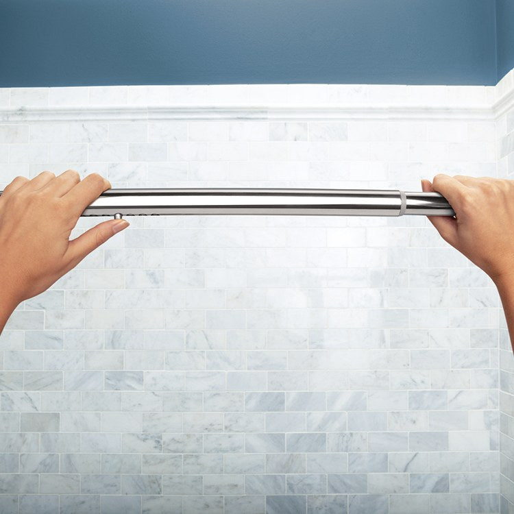 Adjustable Stainless Steel Curved Tension Shower Rod with Concealed Mount Flanges - Rust-Resistant Bathroom Shower Curtain Rod for Small Spaces, Perfect for Apartments, Dorms, and RVs