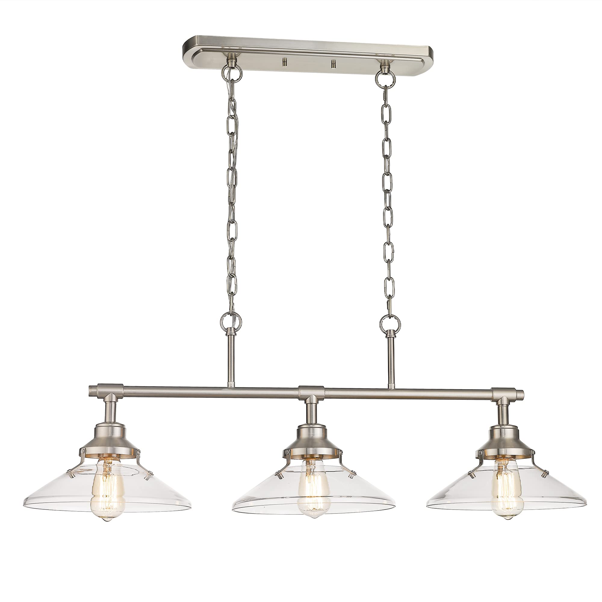 EAPUDEN 3-Light Farmhouse Chandelier - Brushed Nickel & Clear Glass Kitchen Island Pendant Lighting Fixture for Dining Room, Kitchen, Pool Table | Rustic Home Decor, Country Style Ceiling Light for Farmhouse, Cottage & Vintage Interior Design