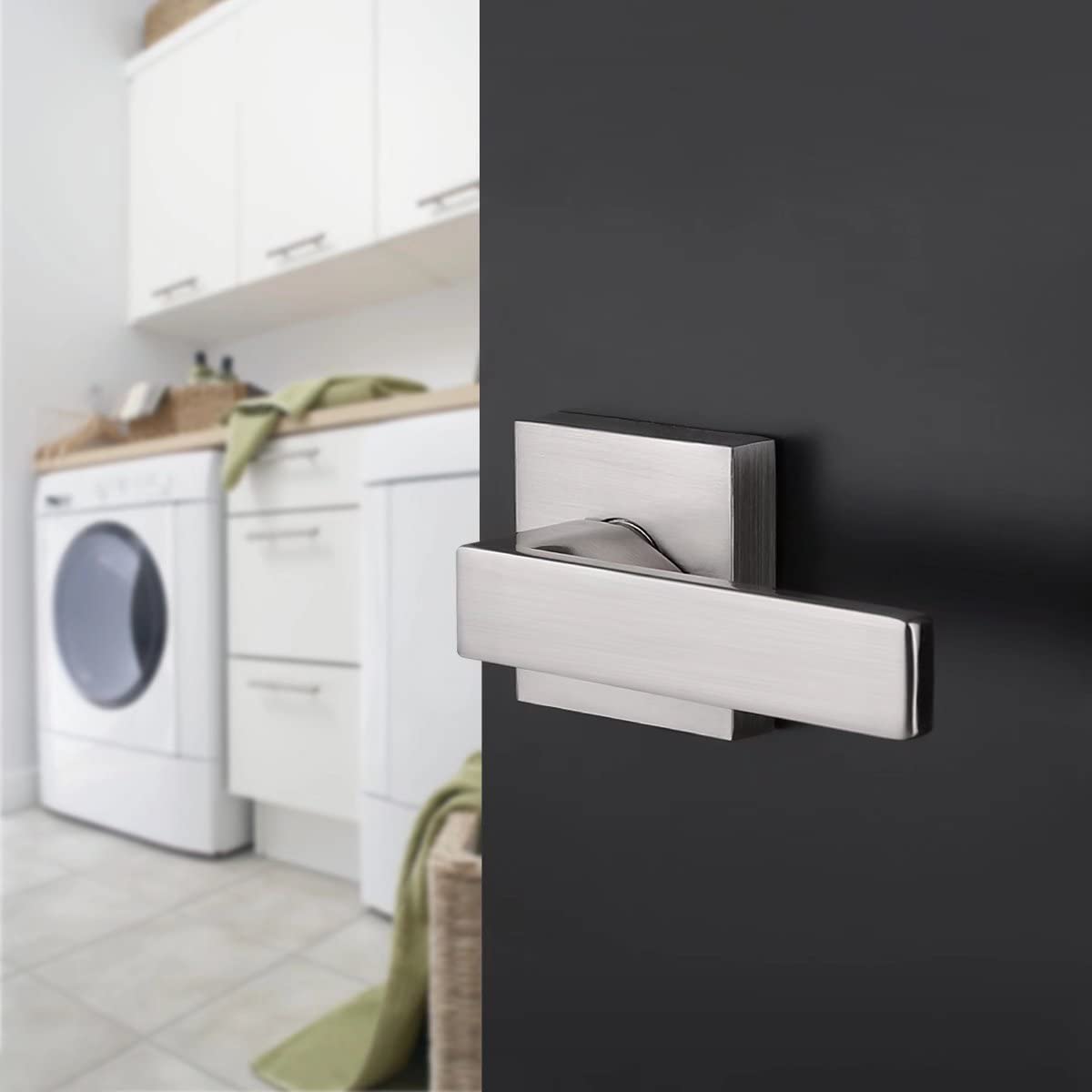 Probrico 10-Pack Square Dummy Door Levers - Non-Turning Single Side Pull Handles for Closets & French Doors, Satin Nickel Finish, Easy Installation - Perfect for Home, Office & Commercial Spaces