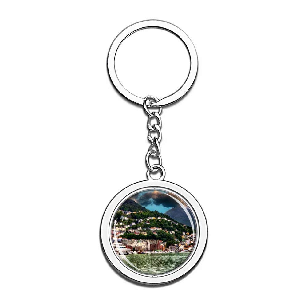 Norway Bergen Keychain - Stainless Steel Crystal Souvenir Key Chain with Spinner, Perfect Travel Gift for City Lovers & Collectors | Great for Backpacks, Luggage Tags & House Keys