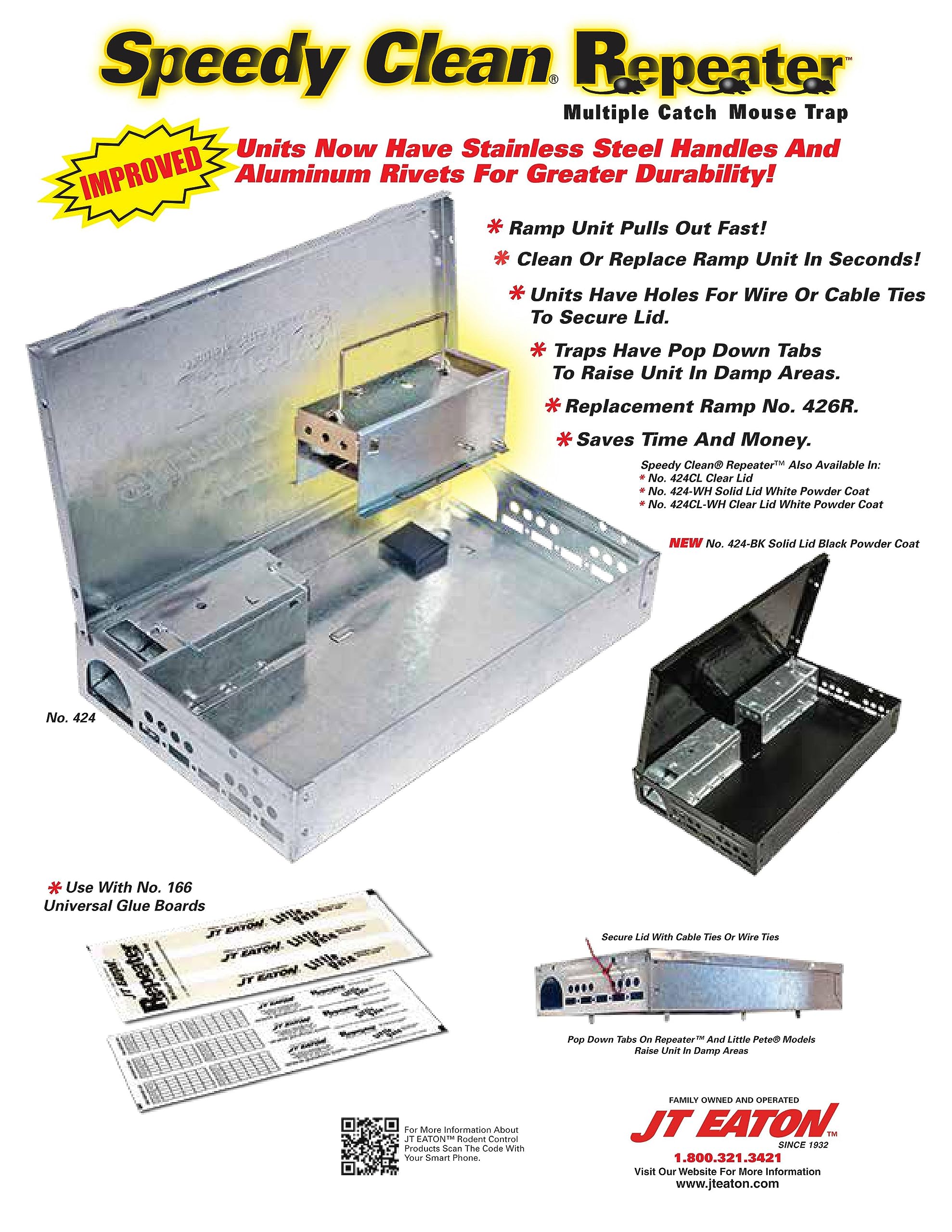 JT Eaton 427 Speedy Clean® Little Pete® Slim Multiple Catch Mouse Trap with Removable Ramps - No Bait or Poison Needed - Effective Rodent Control for Homes, Garages & Basements