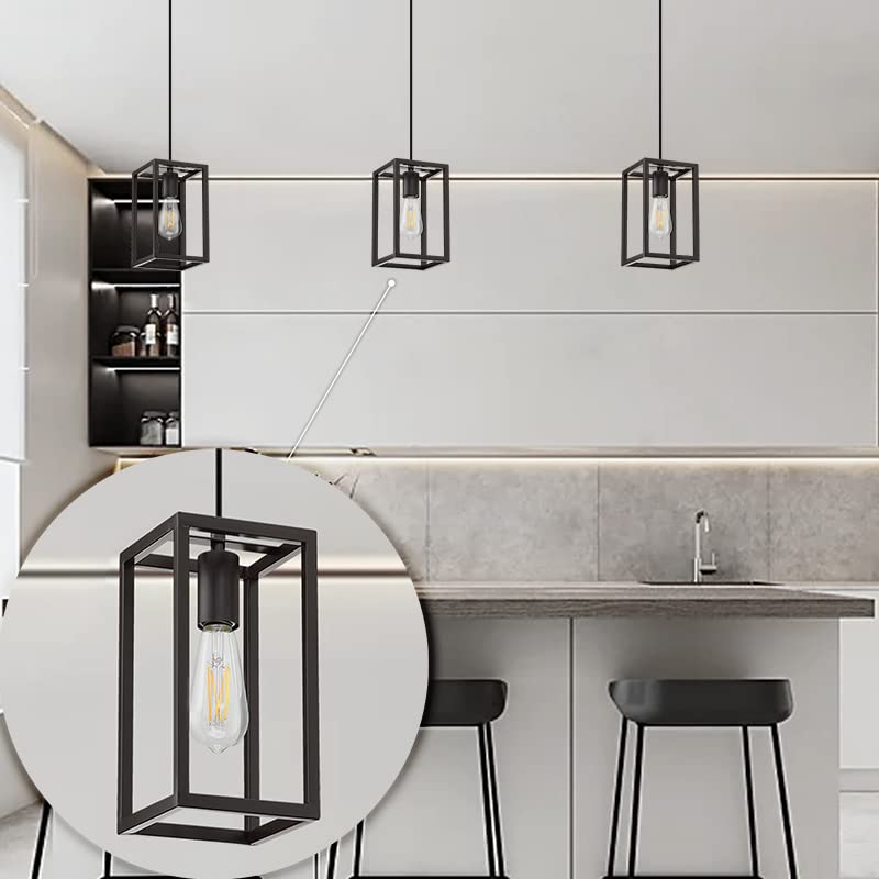 3 Pack Adjustable Rustic Farmhouse Pendant Lights - Metal Cage Mini Hanging Light Fixtures for Kitchen Island, Dining Room, Cafe & Bar - Oil Rubbed Bronze Finish - Perfect for Home Decor & Commercial Spaces