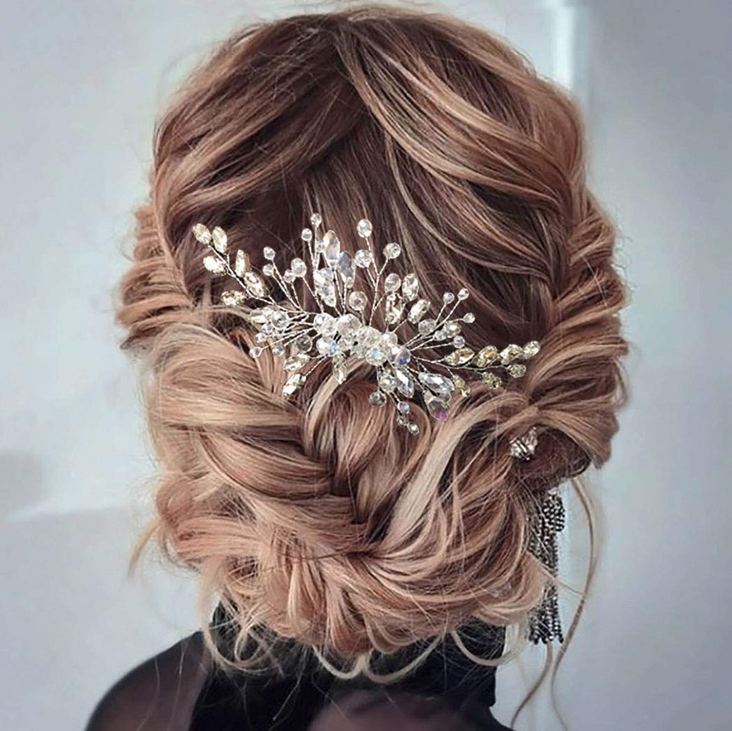 Crystal Bridal Hair Comb for Wedding - Silver Floral Hair Accessories for Women & Girls
