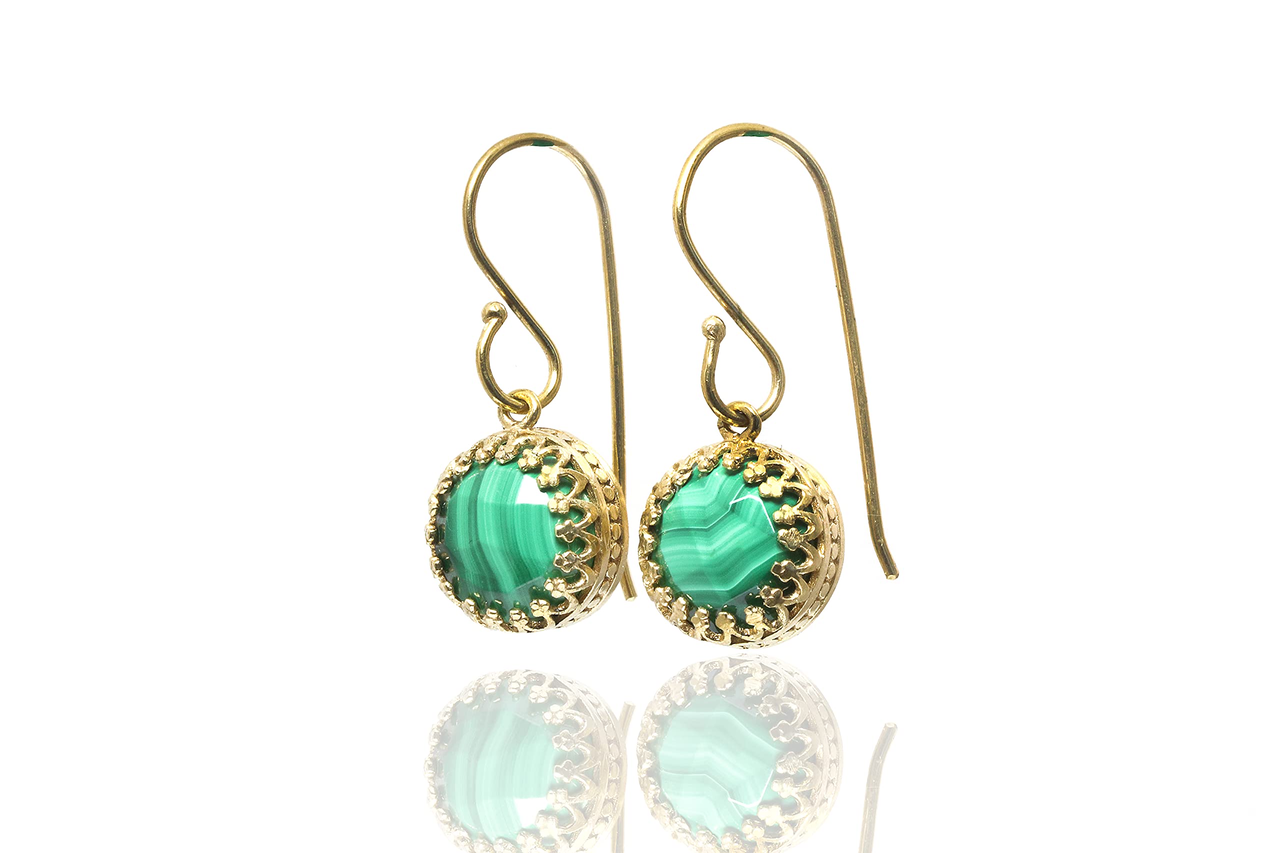 Banded Malachite Earrings for Women - Handcrafted Gold Dangle Earrings with Delicate Gemstones | Everyday Jewelry, Gift for Her | Customizable Anemone Jewelry - Perfect for Office, Date Night & Special Occasions