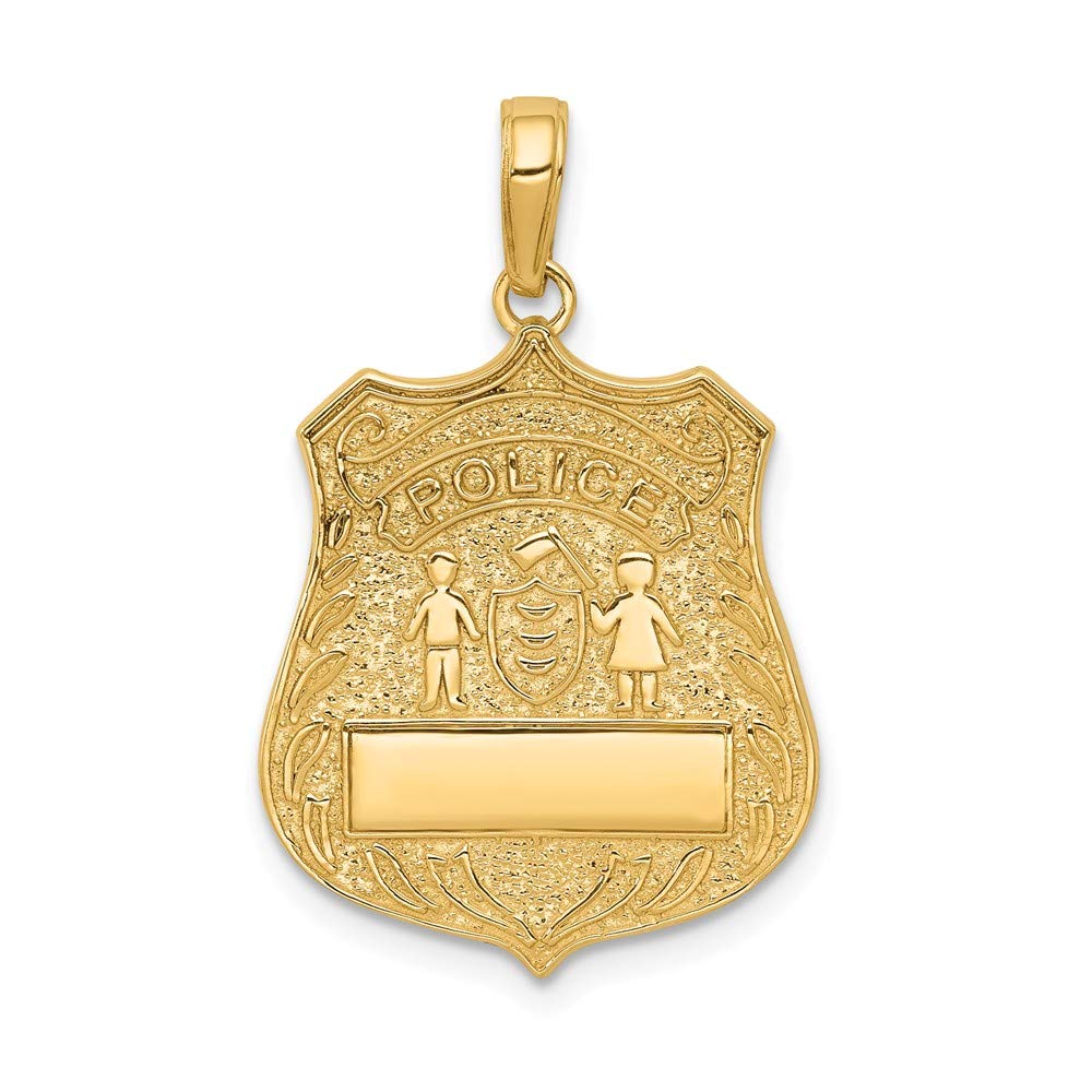 14K Solid Yellow Gold Large Police Badge Pendant Charm for Men & Women - 27mm x 17mm - Perfect for Law Enforcement Gifts, Graduation Jewelry & Everyday Wear
