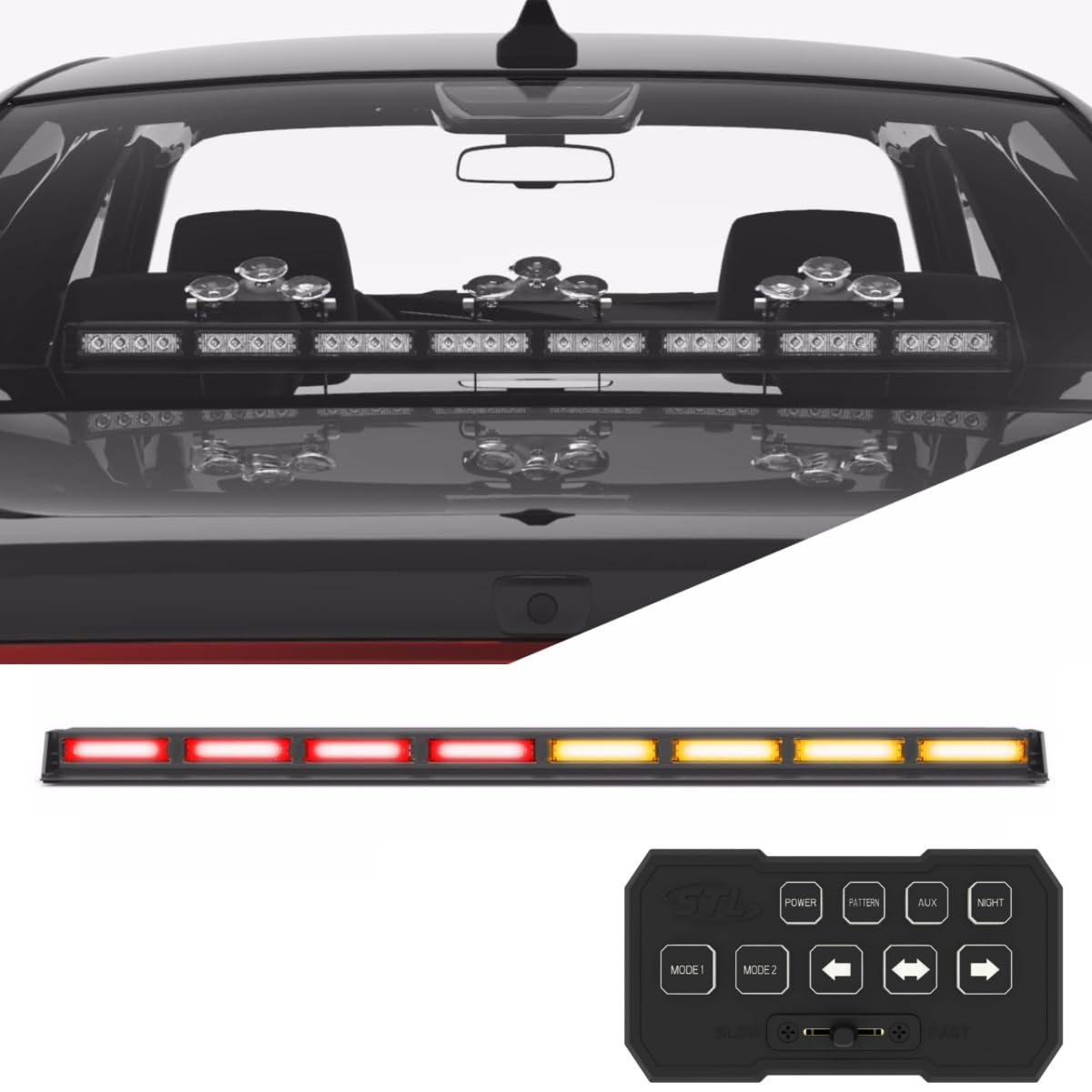 SpeedTech Lights Striker TIR 8 Head LED Traffic Advisor Light Bar - Emergency Vehicle Warning Strobe Light for Police, Fire Trucks & Ambulances - High Visibility Directional Safety Lighting for Roadside Emergencies & Traffic Control
