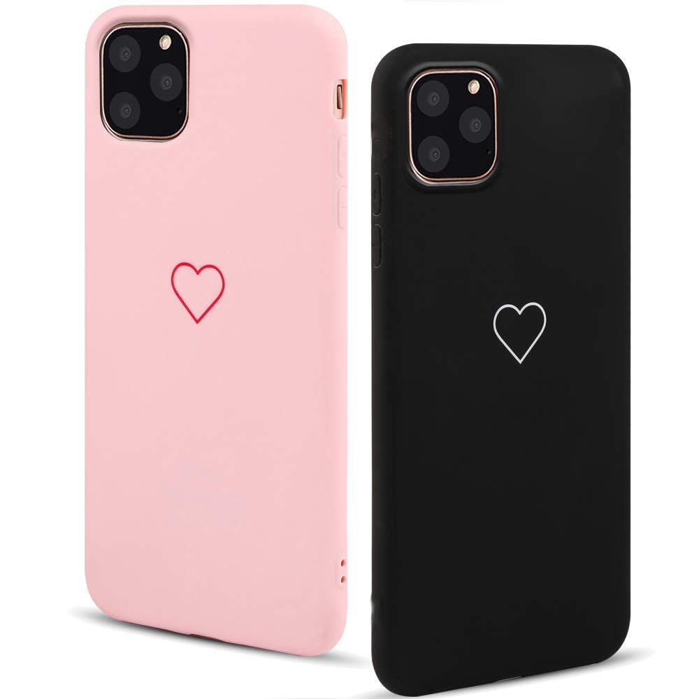 LAPOPNUT 2 Pack Cute Heart Pattern iPhone 12 Pro Max Case - Matte Soft TPU Protective Cover with Anti-Scratch Bumper | Perfect for Everyday Use, Gift Giving & Fashion Accessories