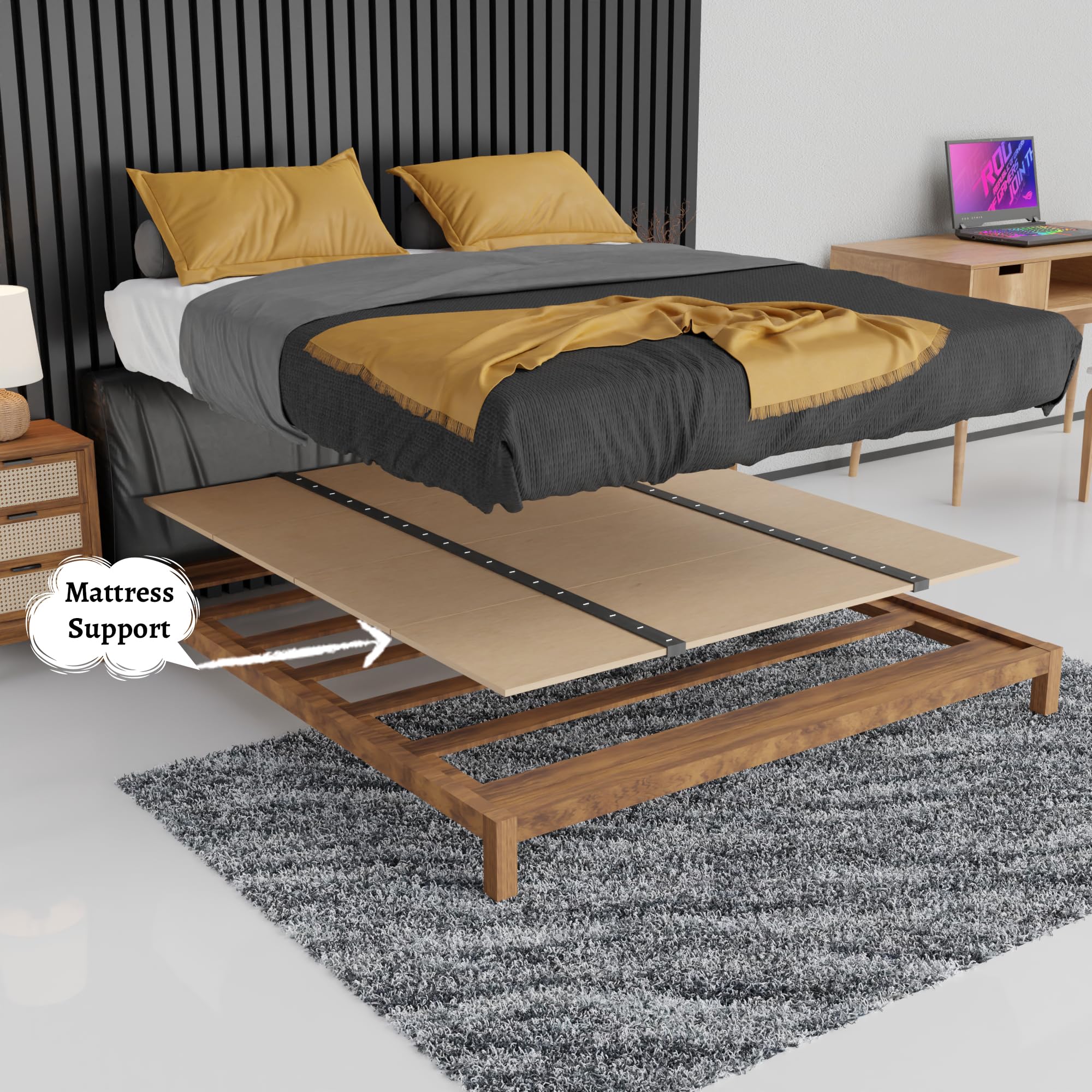 Foldable Box Spring & Bunkie Board - Queen Size Bed Support Board for Day Beds, Trundle Beds, Bunk Beds & Platform Beds - Easy No Assembly Required - Beige - Perfect for Guest Rooms, Dormitories & Space-Saving Bedroom Solutions