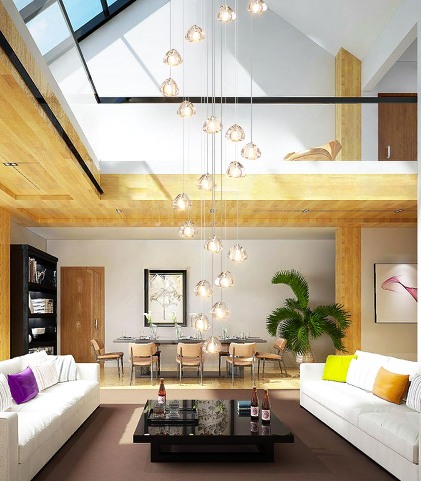 Modern LED Crystal Chandelier - 20 Lights Flush Mount Ceiling Fixture for Sloped or High Ceilings - Luxury Pendant Light for Living Room, Entryway, Foyer, Staircase - Elegant Lighting Solution for Home Decor and Special Occasions