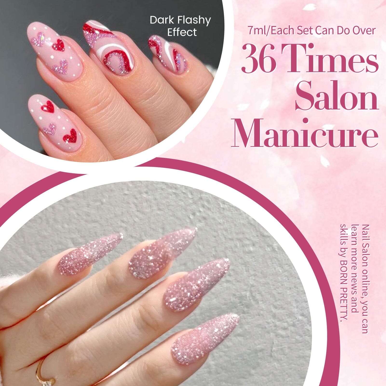 6 Colors Pink Reflective Glitter Gel Nail Polish Set - 7ml Long Lasting UV LED Soak Off Manicure Kit for Nail Salon & Home DIY Use