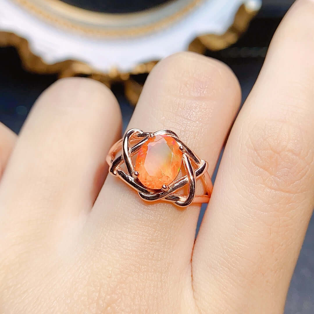Rose Gold Fire Opal Ring - October Birthstone Jewelry | NS2408 | Perfect Gift for Birthday, Anniversary & Special Occasions