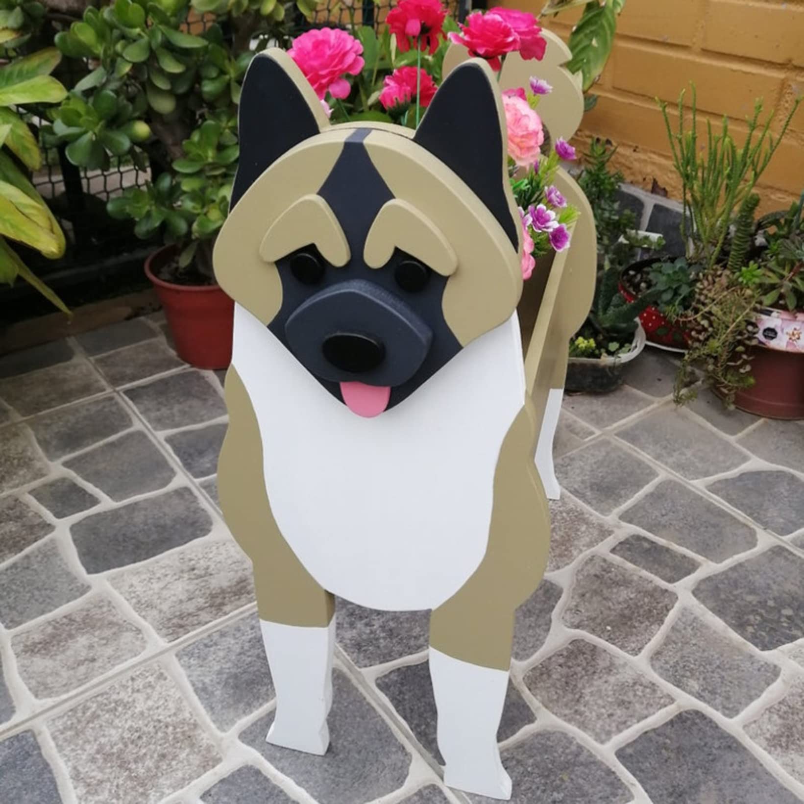 FUMENG Pet Dog Flower Pot - Cute Succulent Planter for American Akita, Garden Villa Decor, Indoor/Outdoor Plant Display - Perfect for Home, Office & Patio Decor