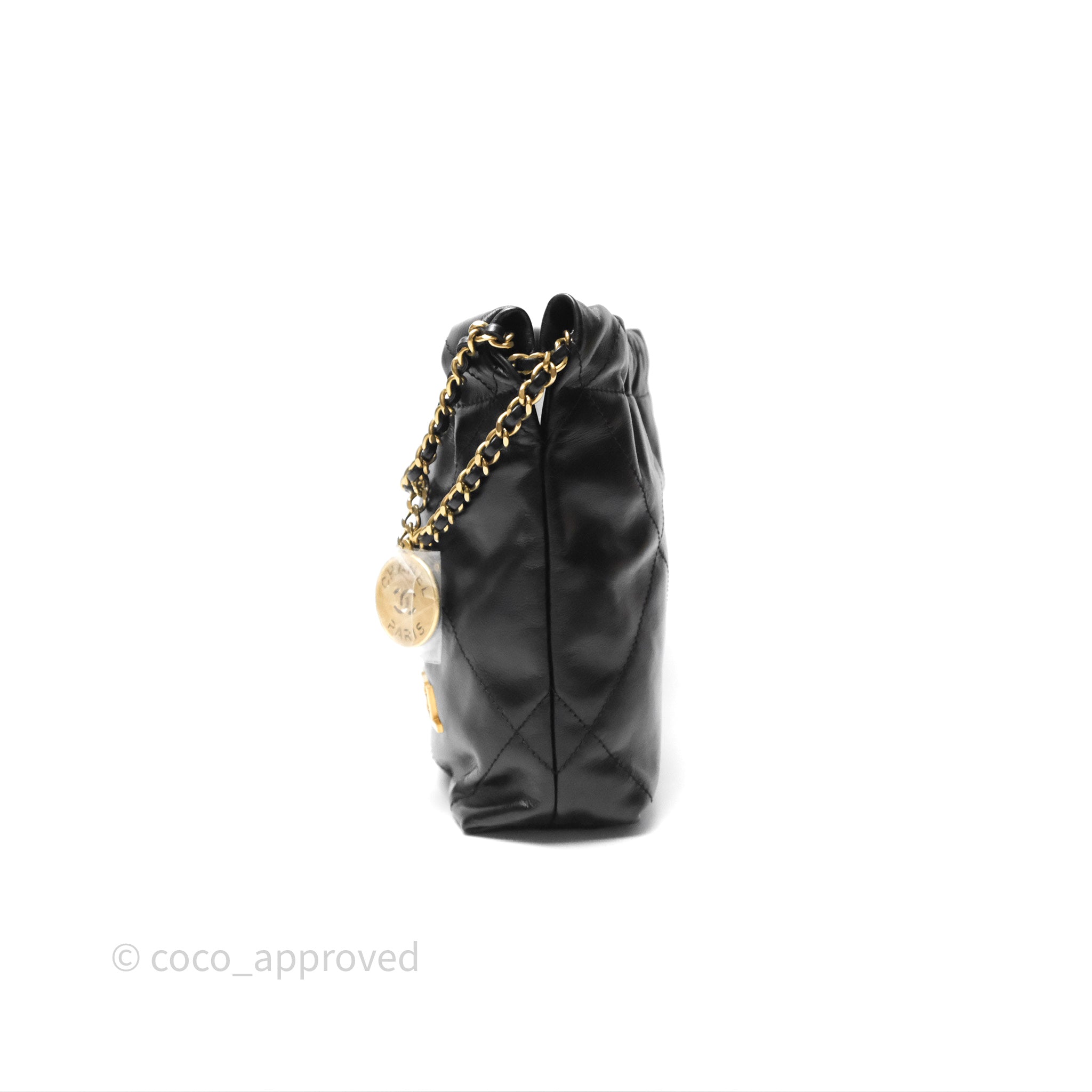 Chanel 22 Mini Bag Black Crumpled Calfskin with Aged Gold Hardware - Luxury Crossbody Purse for Women, Perfect for Date Night & Evening Events