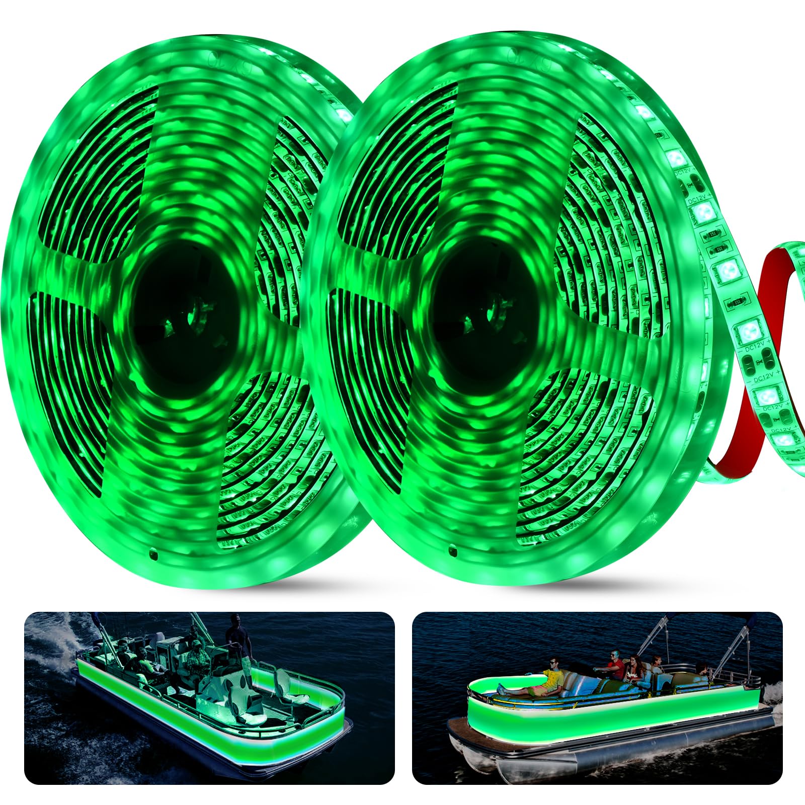 66ft Marine LED Strip Lights 12V Waterproof - Green Boat Lights for Night Fishing, Deck & Interior Lighting for Pontoon, Kayak, Jon Boats, Bass Boat - Perfect for Nighttime Navigation & Fishing Adventures