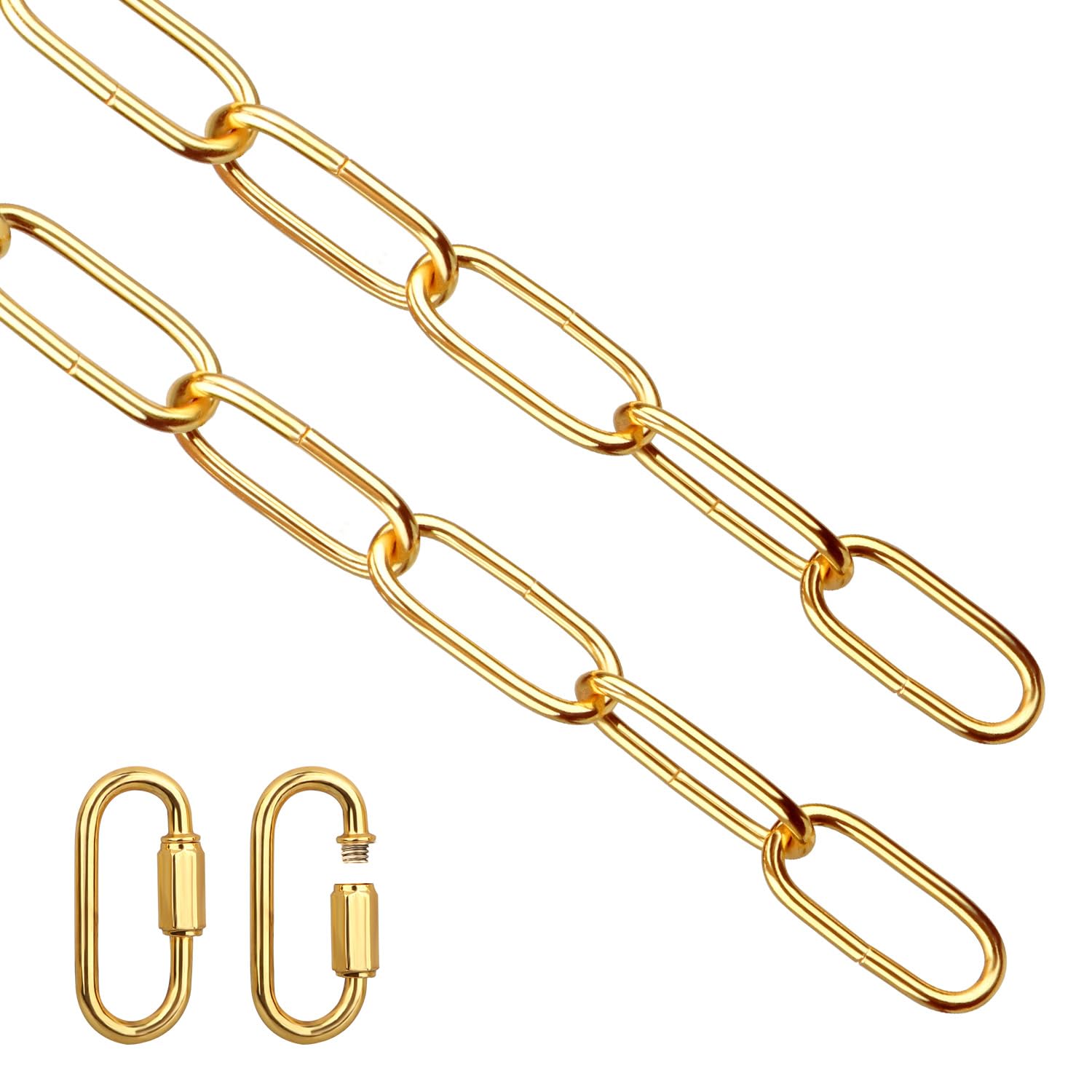 Helunsi 6FT Gold Metal Chandelier Chain - Heavy Duty Hanging Light Fixture Extension with Secure Link Lock for Ceiling Pendant Lamps - Perfect for Dining Room, Bedroom & Living Room Lighting Decor