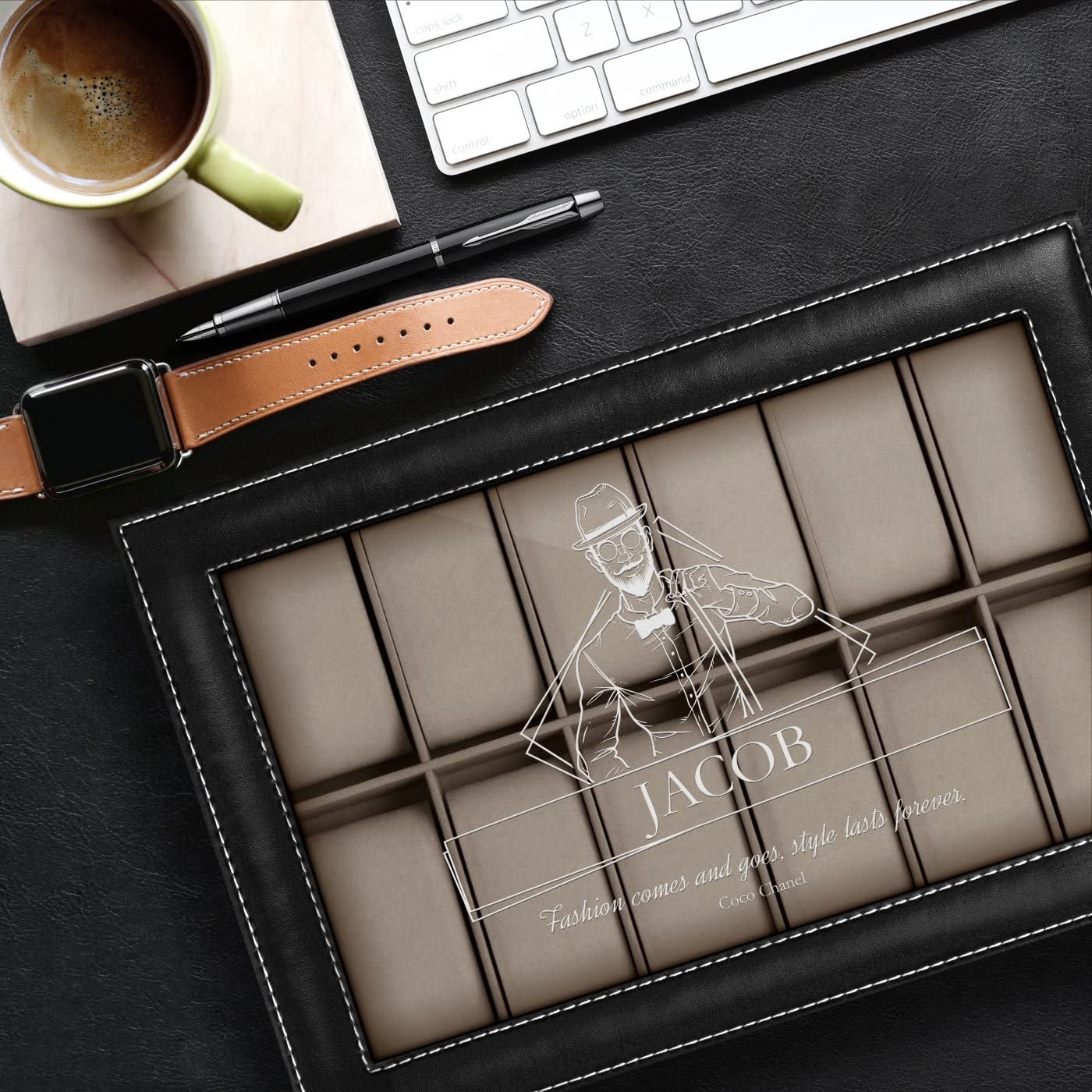 Premium 12-Slot Watch Box Organizer with Glass Display - Engraved Luxury Watch Case for Men - Perfect Gift for Watch Lovers & Birthday - Elegant Storage Solution for Rolex, Omega & Collector's Watches - Home Office & Travel Use