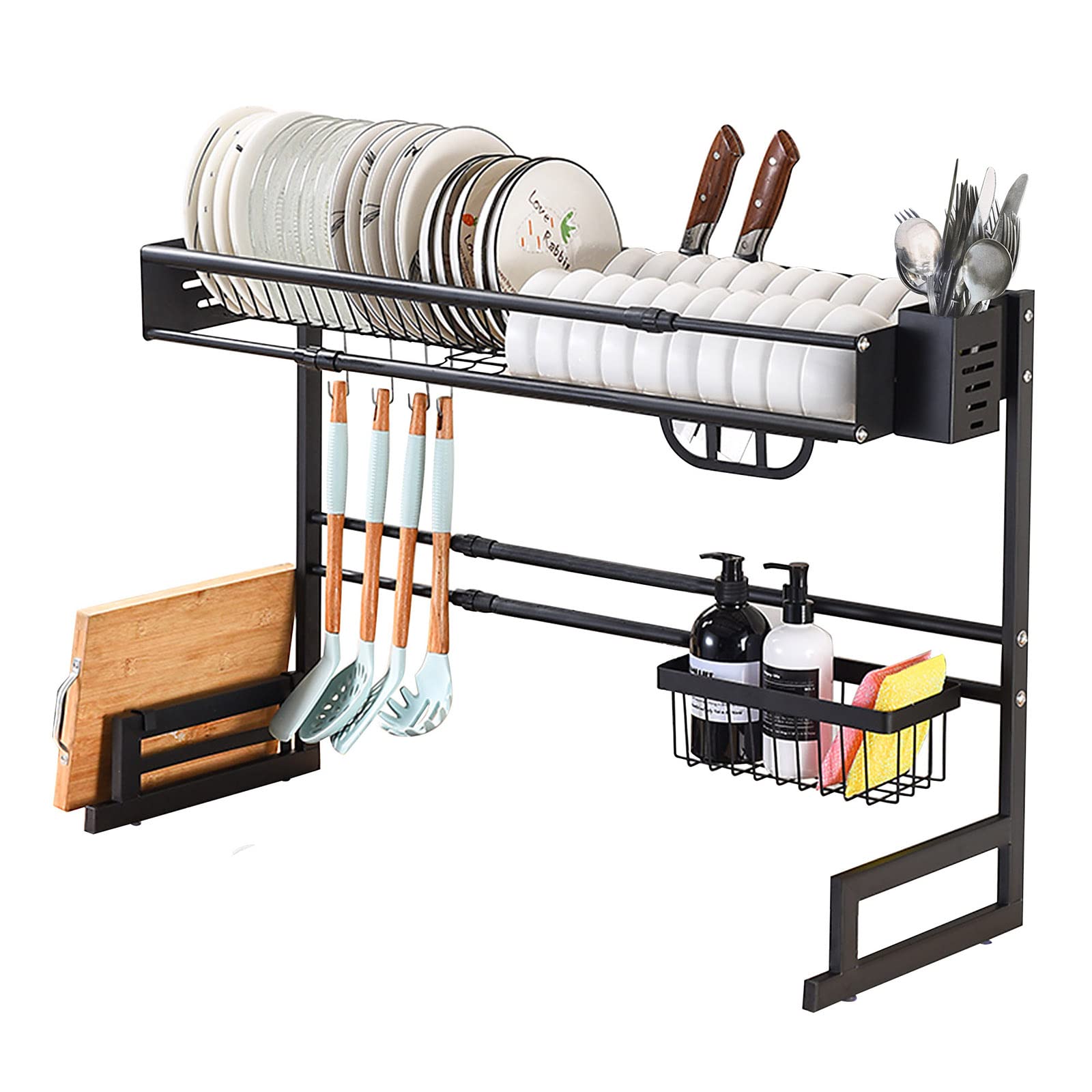 Maintainhealth Adjustable 2-Tier Dish Drying Rack - Large Extendable Sink Drainer, Space-Saving Kitchen Counter Organizer for Utensils, Plates, and Cups