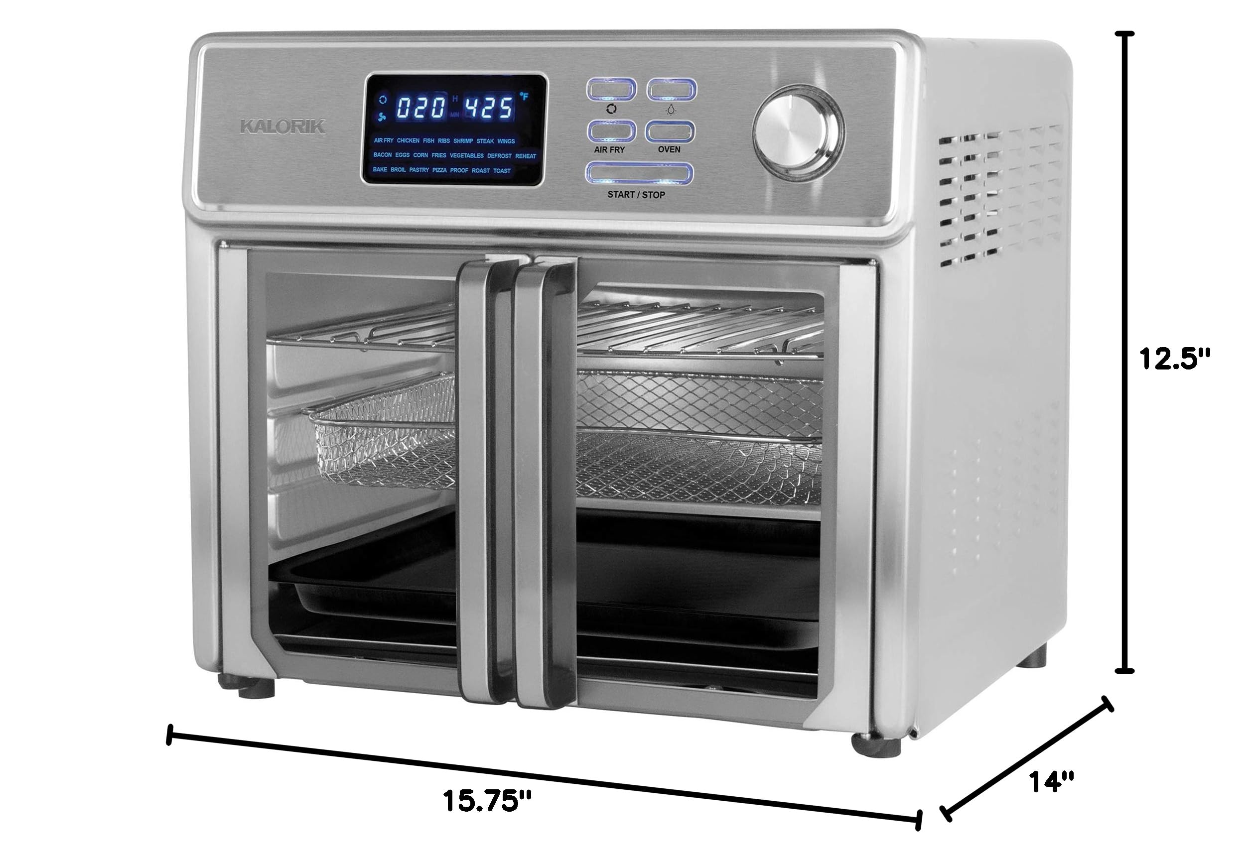 Kalorik 26 QT Digital Maxx Air Fryer Oven - 7-in-1 Multi-Function Countertop Convection Oven with Rotisserie, Dehydrator, Toaster & Slow Cooker | Includes Cookbook | 500°F Fast Heating | Extra Large Capacity Stainless Steel Appliance | Perfect for Family Cooking, Meal Prep & Healthy Air Fried Recipes (Model AFO 47269 SS)