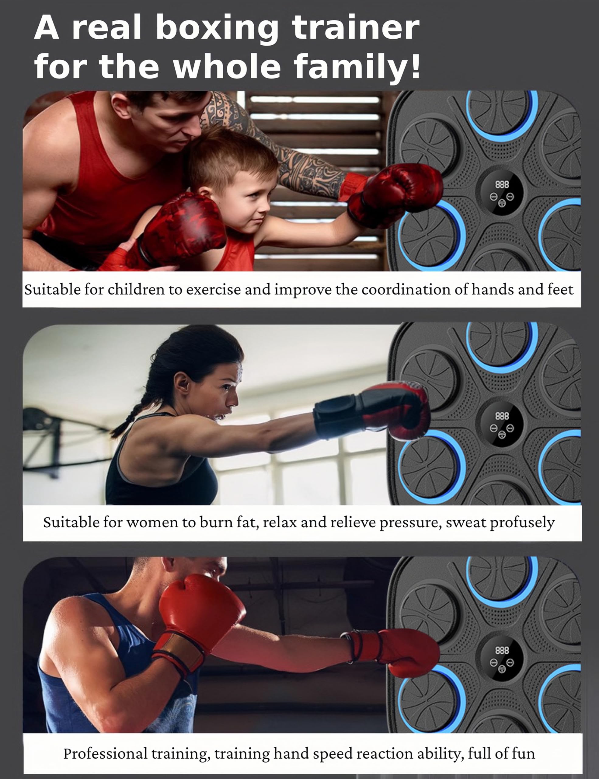 Smart Digital Musical Boxing Machine for Home - Wall Mount Music Punching Target with Boxing Gloves for Focus Training | Indoor Fitness, Stress Relief & Fun Workout for Adults & Kids
